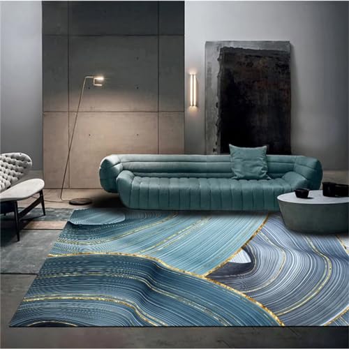 Tapis de salon bleu unicolore 50x80cm antidérapant et lavable - 2