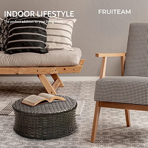 Fruiteam Patio Ottoman Wide Wicker Footstools, Outdoor Small Rattan Table Weather-Resistant Resin Barrel Storage Basket Outdoor Indoor Use #TOP1