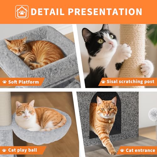 Árbol para gatos 2-en-1 con caja de arena oculta gris miniatura 6