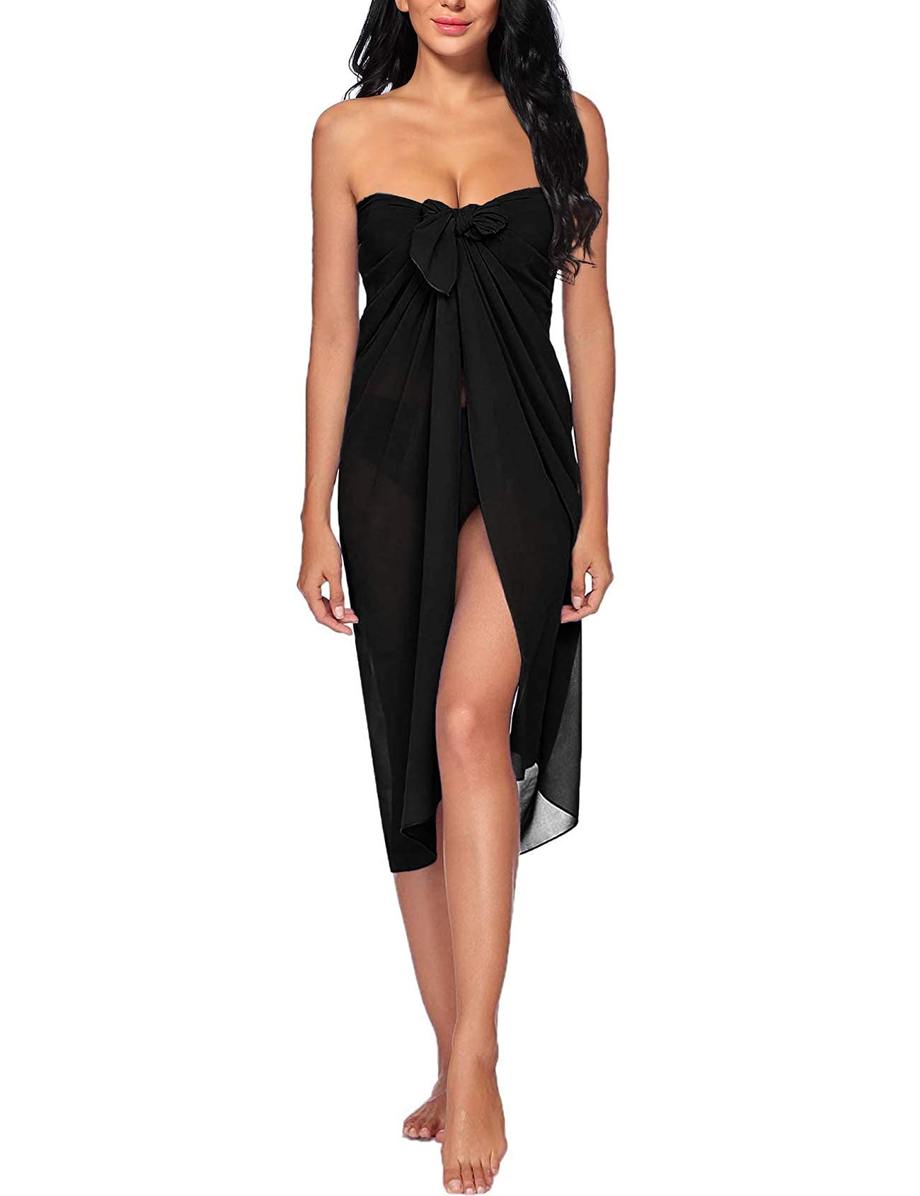 Madam Uniq Mujer Beach Sarong Wraps Bikini falda gasa atado traje de baño cubrir arriba - negro - Talla Única