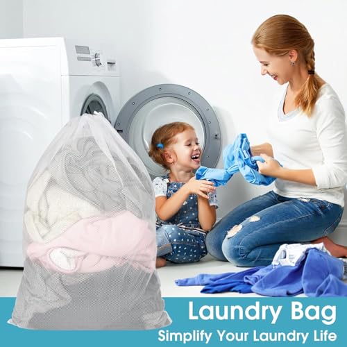 Image of MUTMAIN Mesh laundry Bag for washing machine Large, Clothes Organizer Pack of 2, Foldable Mesh Laundry Bag with drawstring closure, Cloth Storage Organizer, Travel Pouch Packing Bags (White Pack of 2)