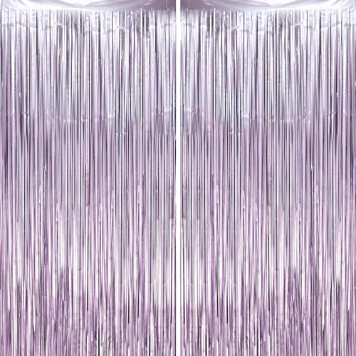 Image of Voircoloria 2 Pack Light Purple Foil Fringe Backdrop Curtains, Tinsel Streamers Party Decorations, Fringe Backdrop, Door Shimmer for Baby Shower or Birthday Party