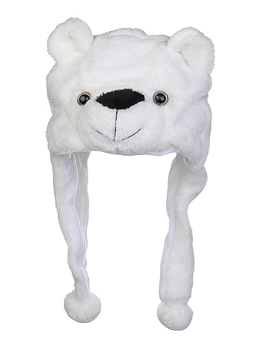VPbao Plush Headgear Hat, 2-in-1 Hat with Ear Flaps Scarf Set, Funny Cartoon Animal Cap for Costume Party - Comfortable Soft Warm Novelty Unisex Headwear Props White Bear โ image 1