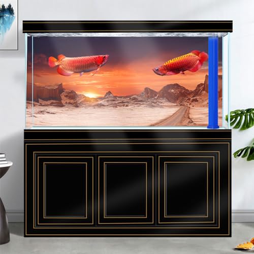 Image of 72X16IN Sun and Desert Moon Themed Reptile Habitat on Orange Durable Decorative Background, Terrarium Background with 10EVA Double-Sided Tape