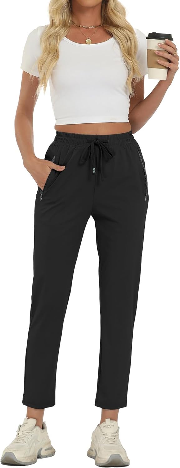 Surenow Womens Active Pants Stretch Breathable Casual Pants with Zip Pocket Lightweight Running Athletic Sweatpants for Women - Image 3