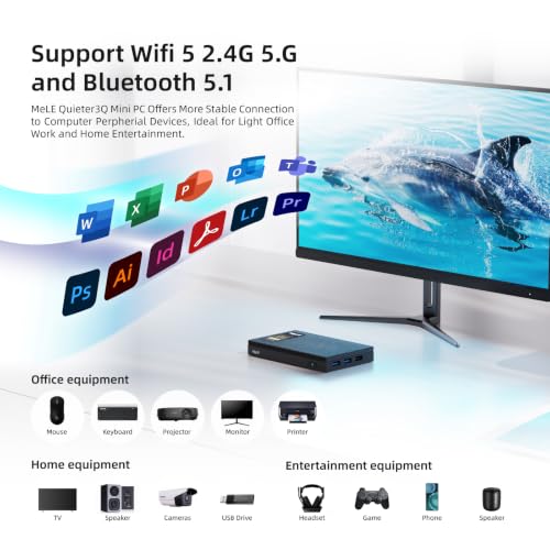 Image of MeLE Quieter 4C N150 Fanless Mini PC 8GB RAM DDR4 128GB eMMC Windows 11 Pro | Dual HDMI+USB-C 4K Triple Display|WiFi 5 BT5.1|0dB Silent|Auto Power On WoL|VESA Mount|Industrial Business Astrophotography