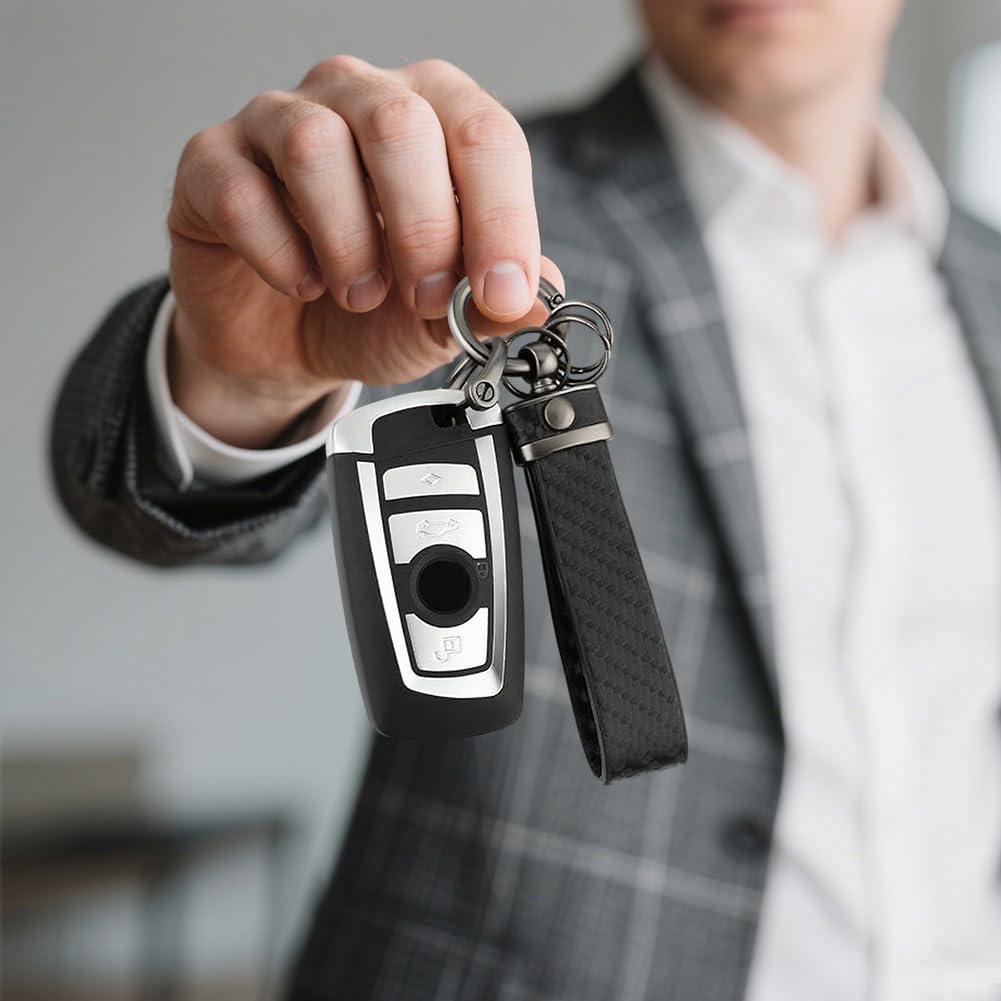 Carbon Fiber Style Car Keychain, Leather Keyring 360° Rotatable Car Key Fob Strap, Detachable Keys Chain Holder with Anti-lost D-Ring, Leather Keys Chain Holder for Men and Women Accessories — view 7