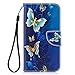 MOVOYEE Samsung J7 Wallet Case - Women's Leather Flip Cover with Card Slot for Galaxy J7 Prime/2017/Sky Pro - Blue Butterfly