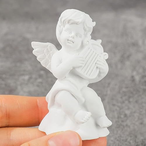 Miniatura 7 de HomeSoGood 4 piezas de estatua musical de ángel de estilo nórdico, mini figura de resina, escultura, manualidades, decoración del jardín del hogar