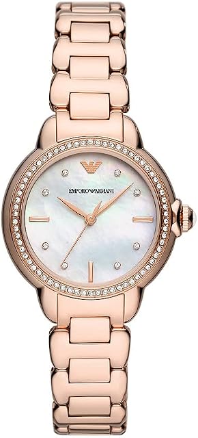 Emporio Armani Watch for Women , Three Hand movement, 32MM Rose Gold Recycled Stainless Steel (At Least 50%) case with a Recycled Stainless Steel (At Least 50%) strap, AR11523