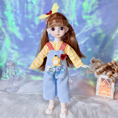 Image of Tickles Set Movable Jointed Cute Girl Brown Eyes Fashionable Doll Dangri Dress for Kids Girls (Size: 30 cm Color: Multicolor)