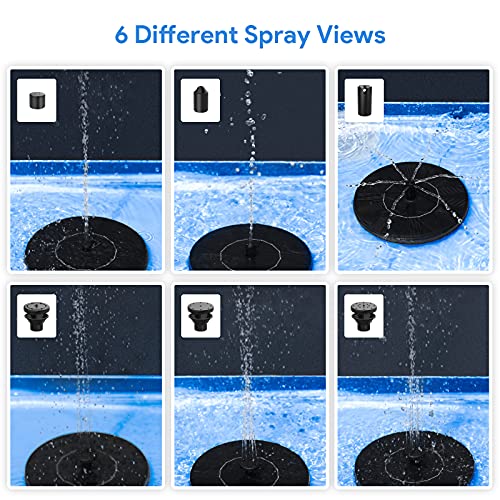 Fonteinpomp Zonne Energie 1W - THEGUS Rond Zonne Energie Waterfonteinpaneel met 6 Mondstukken, Vrijstaand Drijvend Buitenwaterfontein op Zonne Energie Voor Vogelbad/Aquarium/Vijver Patio/Tuindecoratie - Image 7