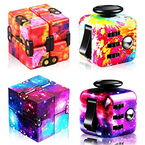 4 Pack Fidget Cube Fidget Toy, Infinity Cube Stress and Anxiety Relief Mini Toys, Fidget Toy Cube Relaxing Hand-Held for Adults, Killing Time Cool for ADD/ADHD/OCD (Galaxy Space)