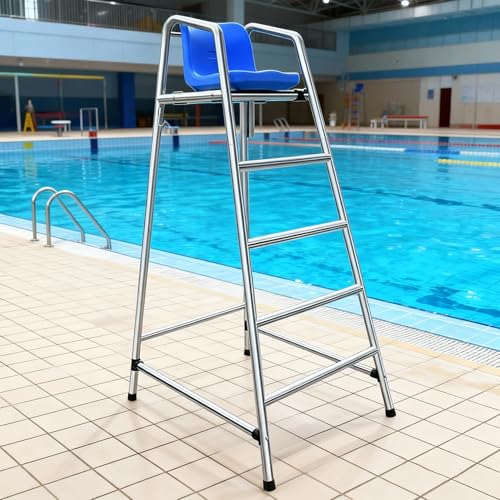 BOTOWI Escalera de Piscina de 120/150/180 cm con Silla de socorrista Acero Inoxidable 304 y ABS Azul Sillas para árbitros de Tenis de Mesa Estilo Moderno para socorrismo arbitraje Deportivo,180cm