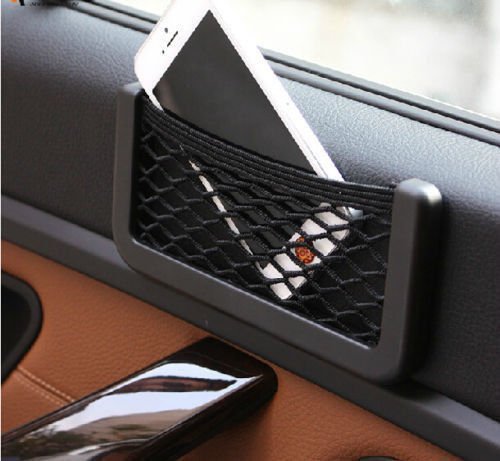 Image of Universal Car Seat Side Storage Net Pocket, Elastic Mesh Phone Holder, Accessories for Mobile Phone, Wallet, Keys, Sunglasses Automobiles, Pocket Organizer String (Black, 1 Pcs)