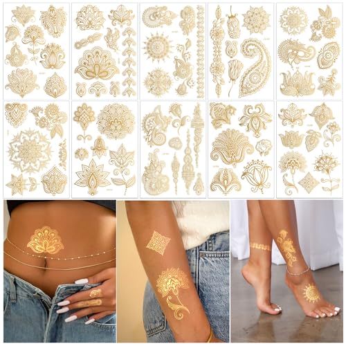 10-Sheet Gold Henna Tattoo Kit - Women's & Girls' Tattoo