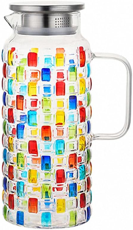 Magcolor Hand Painted Colorful Crystal Glass Pitcher With Stainless steel Lid – Colorful Weaving Design,Hot/Cold Water Jug, Juice and Iced Tea Beverage Carafe(50/oz).