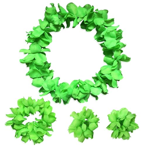 ZCMG Hawaiian Leis Headband Wristbands Hawaii Tropical Luau Flower Women Necklace Headpiece Hair Bands Hairband Bracelets Beach Summer Pool Wedding Cosplay Birthday Dress Up Party Supplies Green