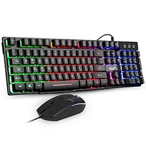 Gaming Keyboard and Mouse Set,Mafiti RK101 7 Rainbow Backlit Keyboard with Mechanical Feeling Breathing Light for Working or Gaming, UK Layout