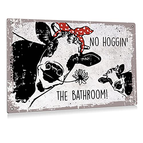 BEASTZHENG Funny No Hoggin The Bathroom Cow Bathroom Metal Tin Sign Wall Decor Vintage Bathroom Tin Sign for Toilet Restroom Washroom Decor Gifts