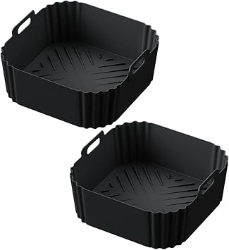 Air Fryer Silicone Liners for Ninja AF140 AF141 AF180 AF181 Air Fryer for Philips HD9270 Basket Baking,9inch Reusable square,Black2 pack
