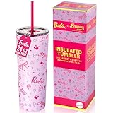 Dragon Glassware x Barbie Vacuum Insulated Tumbler with Lid and Straw - 24 oz Tumbler Cup with 2 Straws - Stainless Steel Tumbler with Straw for Water, Iced Tea - Travel Coffee Tumbler - Love Out Loud