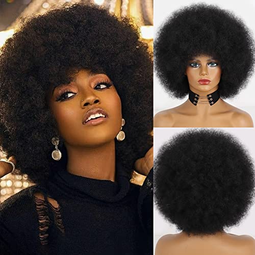 Xinran 70s Black Afro Wig for Women 8 Inch Short Bouncy Soft Natural Look