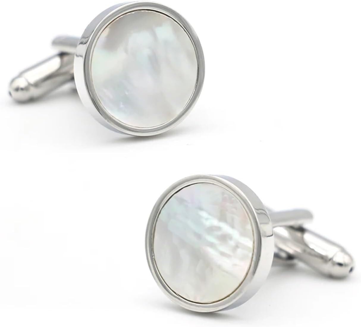 Boutons de manchette pour hommes, Boutons de manchette en nacre argent sterling, boutons ronds laiton