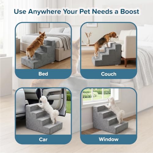 PETMAKER Dog Stairs for Small Dogs - 4-Step Dog Steps for High Bed and Couch - Pet Stairs with Nonslip Bottom, High-Density Foam, and Removable Washable Cover - Cat and Dog Furniture, Gray by Petmaker - Used condition - Image 5
