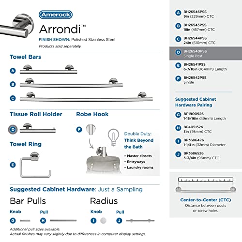 Image of Amerock Arrondi 7-1 /4 inch Polished Stainless Steel Toilet Paper Holder | Decorative bathroom hardware in durable Stainless Steel construction; mounting hardware included for easy installation