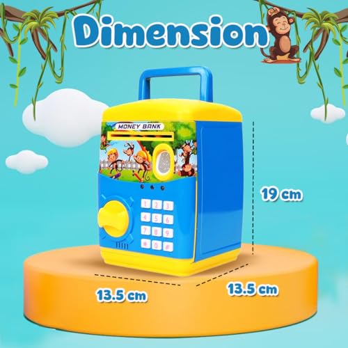 Image of Wembley Finger Print Sensor ATM Piggy Bank for Kids Girl Boys Gullak for Money Bank with Password & Music Auto Scroll Money Saving Box with Coin Cash Slot Gifts for Kids - Blue