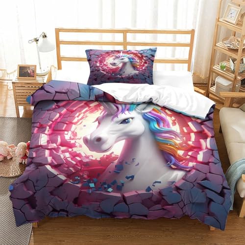 Housse de couette licorne 3D en microfibre premium douce 135x200 - 3