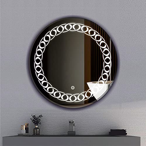 Image of LED Mirror Glass Bathroom Wall - Decorative Led Mirror with Touch Sensor Lights Cabinet Vanity Wall Design Darpan Full Length for Home (21x21 Inch Round DH4)