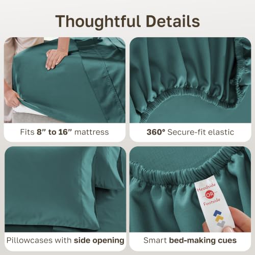Image of California Design Den 100% Cotton Sheets Full Size Set - Luxury 600 Thread Count Sateen Sheet Sets Full Size Bed with Deep Pockets - Teal Bed Sheets