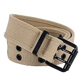 moonsix Canvas Web Belts for Men,Solid Color Casual Double Hole Grommet Belt,Khaki