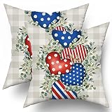 4th of July Polka Dot Stripes Throw Pillow Covers 16x16 Inch Blue Red Love Hearts Buffalo Plaid Leav