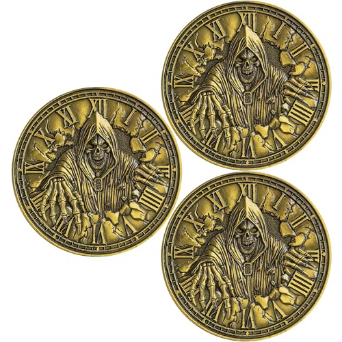 Memento Mori Challenge Coin - Grim Reaper and Hourglass with Carpe Diem Inscription (Pack of 3)