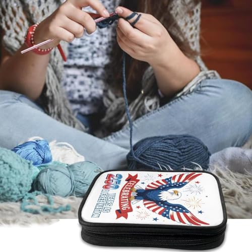Image of Vanideaoty American Flag Crochet Hook Case Holiday Knitting Needle Storage with Web Pockets for 250th Anniversary Home Gifts