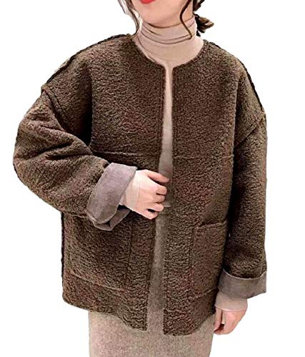 [1/2style] [ニブンノイチスタイル] コート ジャケット ショート 起毛 ボア ノーカラー レディース (茶, XX)