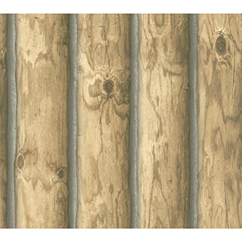 York Wallcoverings CH7977 Lake Forest Lodge Mountain Logs Ultra Removable Wallpaper, Light Brown
