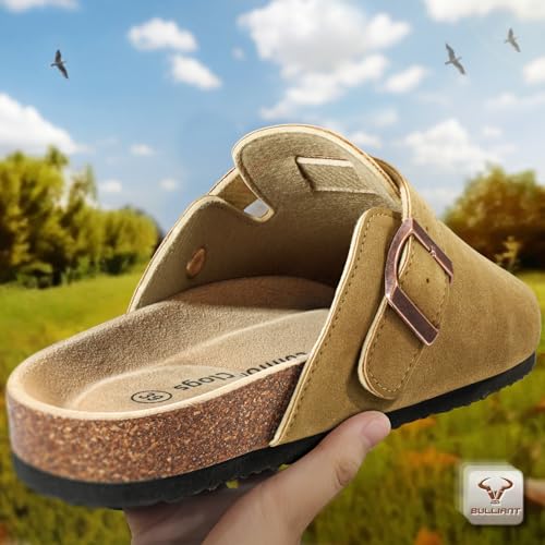 Image of BULLIANT Women Clogs-Fleece-Lined Suede Mules Slippers Nurse Shoes Unisex-Memory Foam Arch Support Cork-Footbed