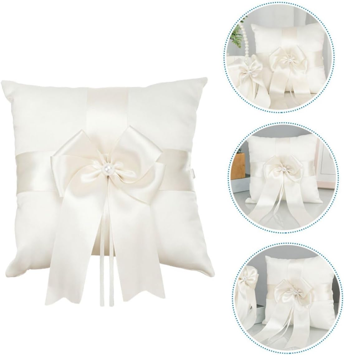 Garneck Wedding Ring Pillow Bowknot Satin Ribbon Ring Bearer Cushion for Wedding Party Ceremony Proposal Holder