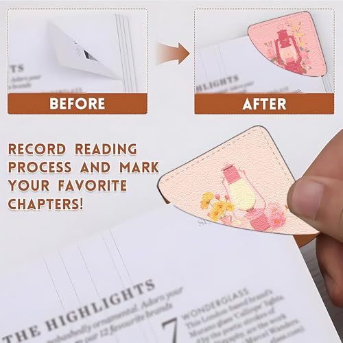Image of 2Pcs Pink Floral Lantern Corner Bookmarks, Handmade PU Leather Page Markers, Vintage Flower Stationery Gift for Women, Teachers, Mom, Spring Summer Reading Accessories for Book Lovers 3.54 inch