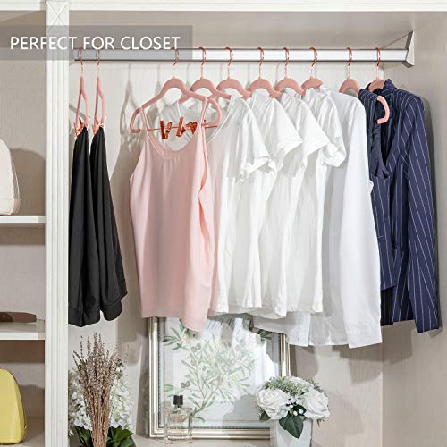 Mizgi Premium Velvet Pants Hangers With Clips (Pack Of 20) Slim Skirt Hangers- Non Slip Felt Outfit Dress Hangers Blush Pink - Copper/Rose Gold Hooks,Space Saving Shirt Clothes Hangers #TOP6
