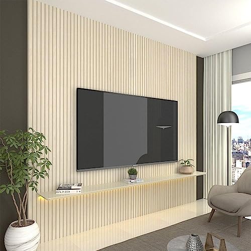Painel para Tv até 85 Polegadas Impressão Ripada com Led Requinte 220cm Gelius Móveis Off White Ripa