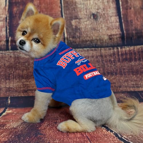 Image of NFL Buffalo Bills Dog T-Shirt for Pets, Size Medium. Officially Licensed Pet Shirt with Team Logo, Soft Stretchable Comfort Fit Apparel for Dogs & Cats
