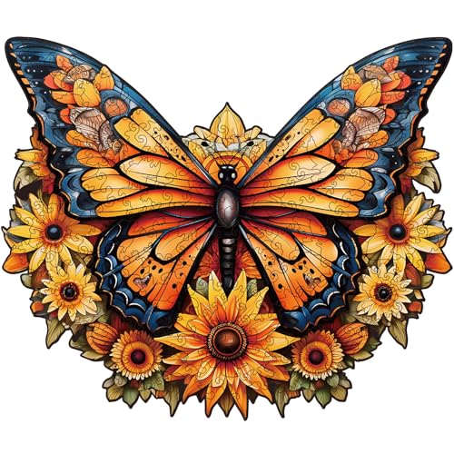 Wooden Puzzles for Adults - 200 Pieces Butterfly Unique Shaped Wooden Jigsaw Puzzles for Adults, Medium Size 10'' x 12'' Adult Wood Puzzles for Family Friend Game