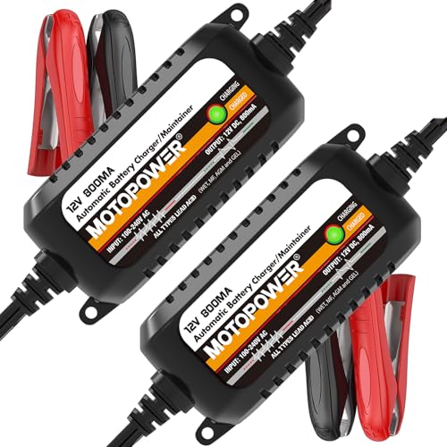 MOTOPOWER MP00205C 12V 800mA Automatic Battery Charger, Battery Maintainer, Trickle Charger, and Battery Desulfator, 2-Pack