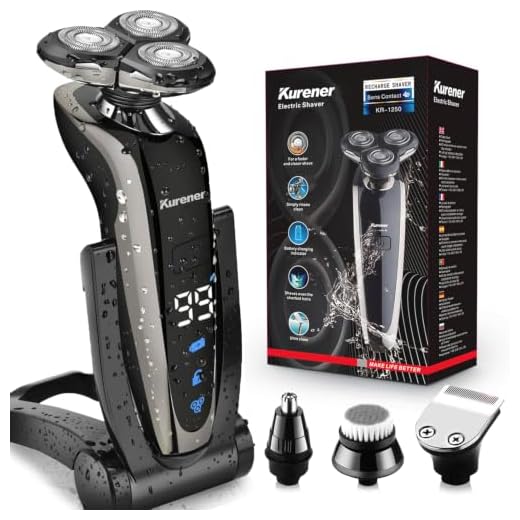 Kurener Electric Shaver Razor for Men Rechargeable 100% Waterproof Rotary for Shaving with Nose Trimmer Sideburns Trimmer Face Cleaning Brush
