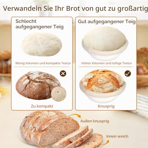 HMASYO Sauerteig Starter Set mit 2 Brot Gärkorb Set (23 & 25 cm) und Starterglas - Komplettes Sourdough Starter Kit Brotbackzubehör… – Ansicht 6